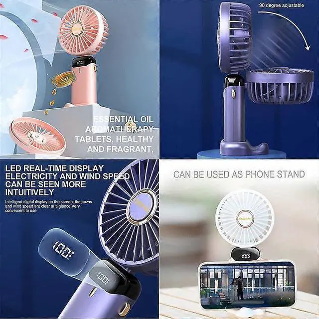 Alt view image 3 of 5 - Ecocleanpath Purple Mini Handheld Fan, 90° Adjustable, 5 Speeds & Phone Holder for Home Office Travel
