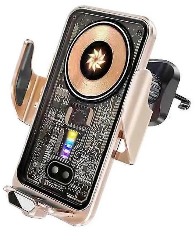 Main image of Ecocleanpath 15W Auto-Clamping Wireless Car Charger & Phone Holder, 360° Rotatable, Gold