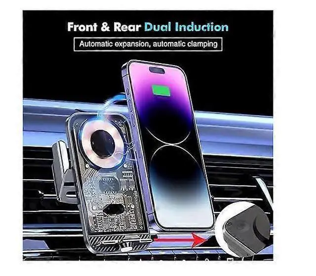 Alt view image 3 of 5 - Ecocleanpath 15W Auto-Clamping Wireless Car Charger & Phone Holder, 360° Rotatable, Gold