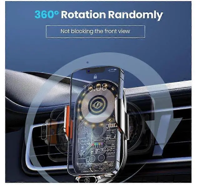 Alt view image 2 of 5 - Ecocleanpath 15W Auto-Clamping Wireless Car Charger & Phone Holder, 360° Rotatable, Gold