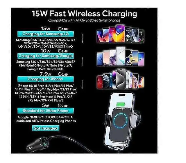 Alt view image 4 of 5 - Ecocleanpath 15W Auto-Clamping Wireless Car Charger & Phone Holder, 360° Rotatable, Gold