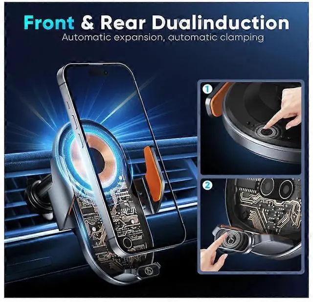 Alt view image 2 of 5 - Ecocleanpath 15W Auto-Clamping Wireless Car Charger & Phone Holder, 360° Rotation, Fast Charging (Black)