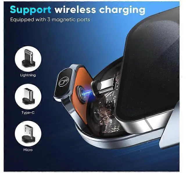 Alt view image 4 of 5 - Ecocleanpath 15W Auto-Clamping Wireless Car Charger & Phone Holder, 360° Rotation, Fast Charging (Black)