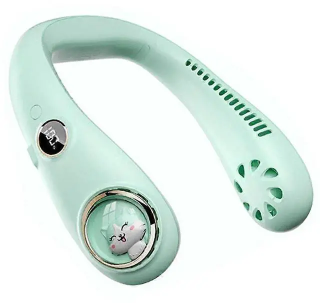 Main image of Ecocleanpath Green Neck Fan with 3 Speeds & LED Display, 360° Cooling for Outdoor Travel & Indoor Use