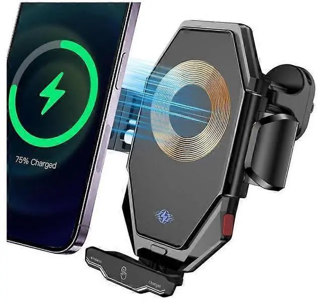 Main image of Ecocleanpath Smart 15W Wireless Car Charger & Phone Holder - Auto Alignment, 360° Adjustable Mount (Black)