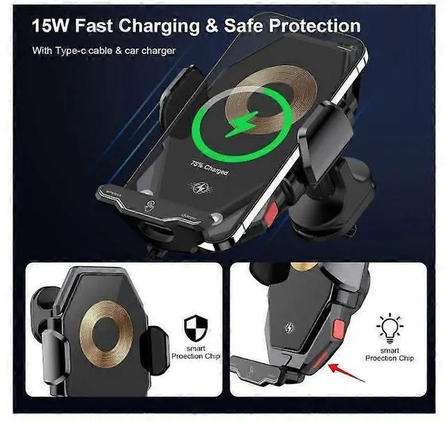 Alt view image 2 of 5 - Ecocleanpath Smart 15W Wireless Car Charger & Phone Holder - Auto Alignment, 360° Adjustable Mount (Black)