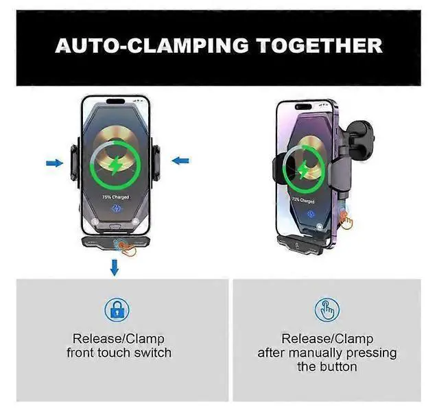 Alt view image 3 of 5 - Ecocleanpath Smart 15W Wireless Car Charger & Phone Holder - Auto Alignment, 360° Adjustable Mount (Black)