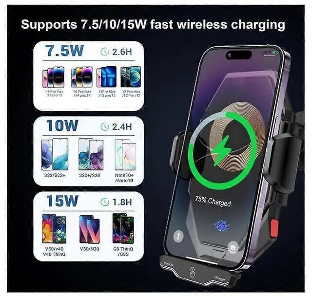 Alt view image 5 of 5 - Ecocleanpath Smart 15W Wireless Car Charger & Phone Holder - Auto Alignment, 360° Adjustable Mount (Black)