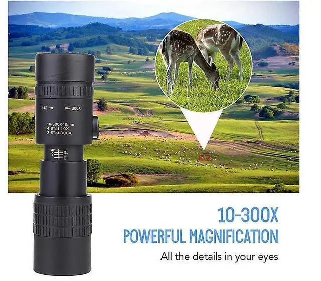 Alt view image 2 of 5 - Ecocleanpath 10-300x40mm BAK4 Monocular Telescope with Phone Holder & Tripod for Bird Watching, Black