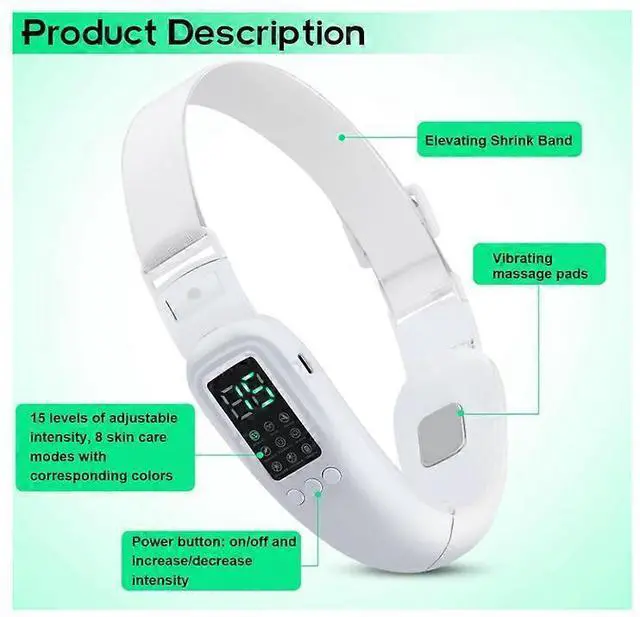 Alt view image 5 of 5 - Ecocleanpath V-Face Double Chin Eliminator Machine, 8 Modes & 15 Gear Intensities, Foldable Skin Tightening Device