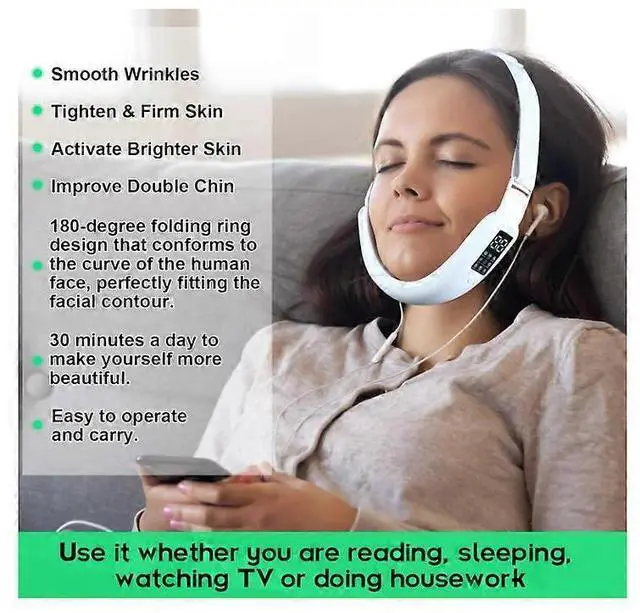 Alt view image 4 of 5 - Ecocleanpath V-Face Double Chin Eliminator Machine, 8 Modes & 15 Gear Intensities, Foldable Skin Tightening Device