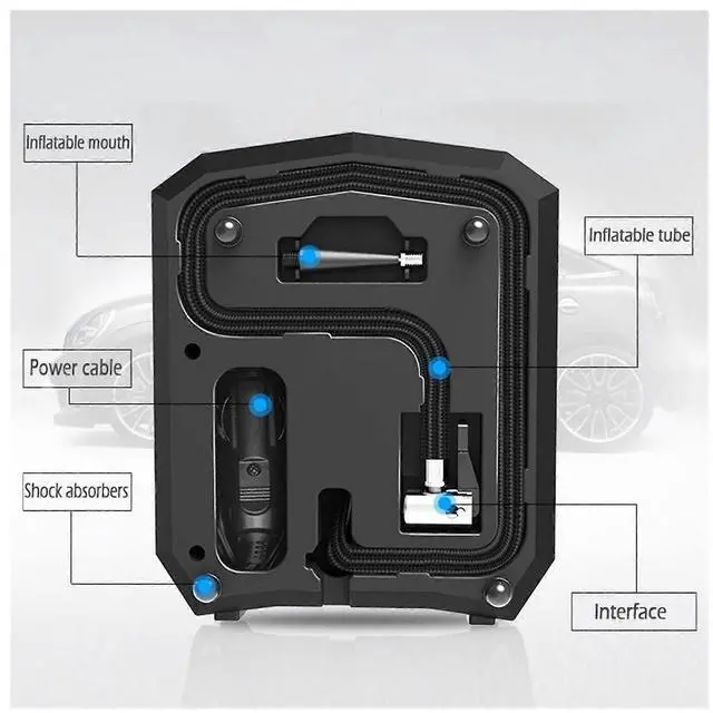 Alt view image 5 of 5 - Ecocleanpath 150 PSI Portable Car Tire Inflator Pump, 12V DC Auto Air Compressor with Cigarette Lighter Plug (Black)