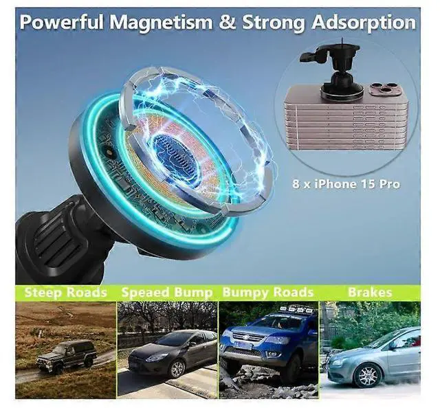 Alt view image 3 of 5 - Ecocleanpath 15W Magnetic Wireless Car Charger Holder with Auto-Alignment & 360° Rotation for iPhone 15/14/13/12 Series (Black)