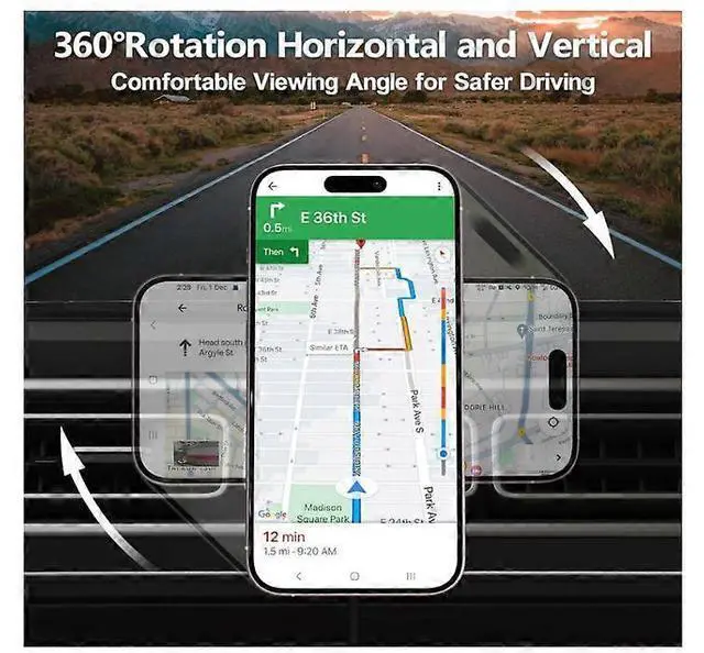 Alt view image 4 of 5 - Ecocleanpath 15W Magnetic Wireless Car Charger Holder with Auto-Alignment & 360° Rotation for iPhone 15/14/13/12 Series (Black)