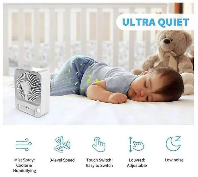 Alt view image 4 of 5 - Ecocleanpath FS04021 Portable Mini Fan with Mist Humidification, 3 Speeds & USB Rechargeable for Desk/Cooling