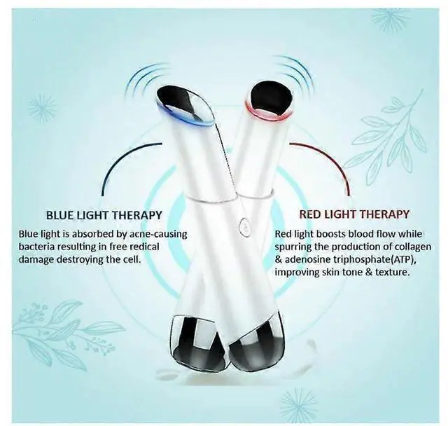 Alt view image 2 of 5 - Ecocleanpath Heated Eye Massager Wand 40, Rechargeable Blue & Red Light Therapy for Dark Circles, Puffiness & Anti-Aging (White)