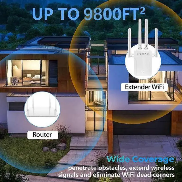 Alt view image 4 of 5 - Ecocleanpath 1200Mbps WiFi Extender - Dual Band Booster Covers 9800 Sq Ft & 35 Devices, White