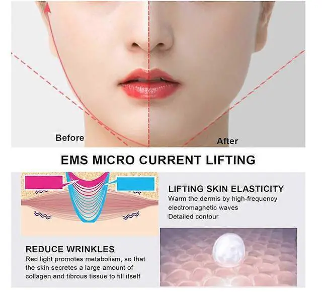 Alt view image 3 of 5 - Ecocleanpath White RF EMS Face Massager - Anti-Wrinkle V-Shape Roller for Full Body Lifting & Double Chin Reduction