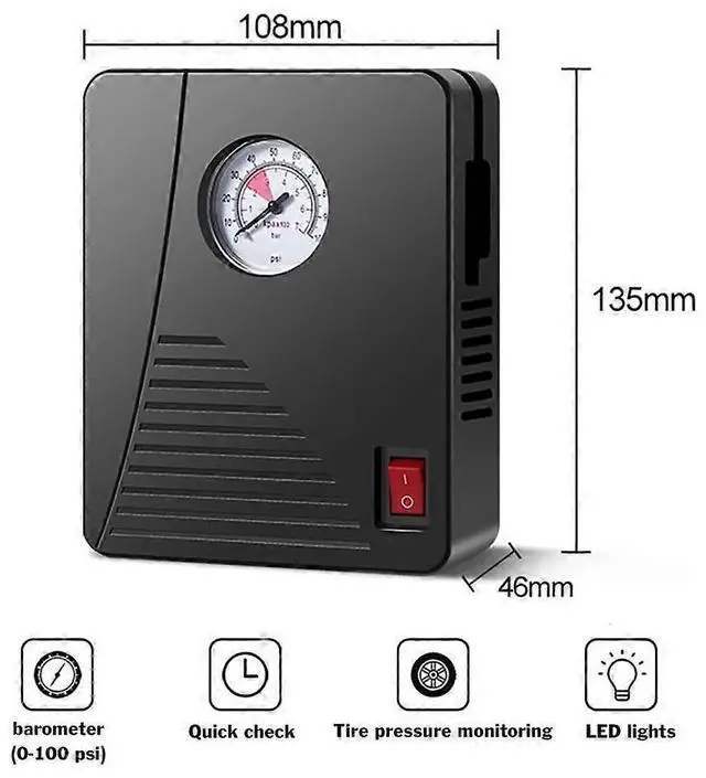 Alt view image 5 of 5 - Ecocleanpath 100PSI Portable Tire Inflator Air Compressor for Car, Motorcycle - Fast Inflation, LED Light, Black