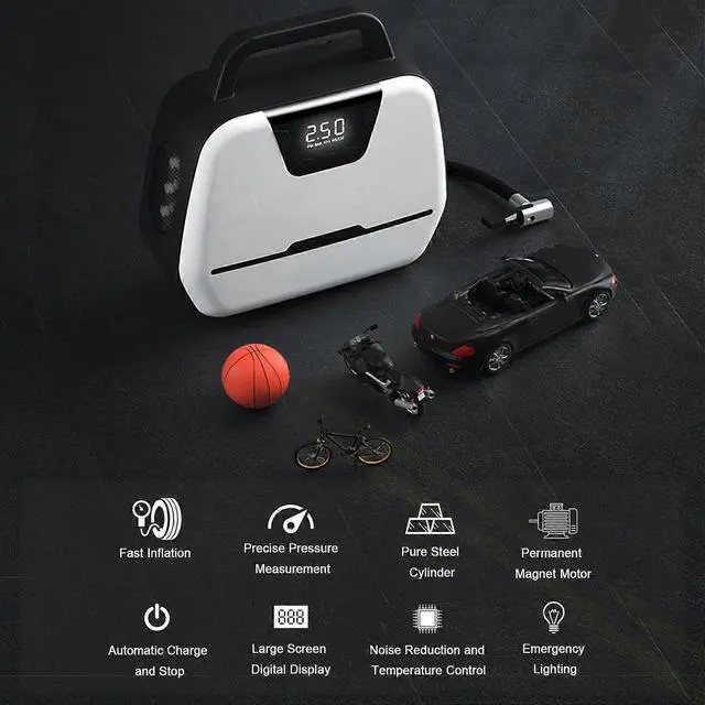Alt view image 3 of 5 - Ecocleanpath Portable Tire Inflator 12V Air Compressor, 150PSI Auto Pump with Digital Display & LED Light for Car, Bike, Ball