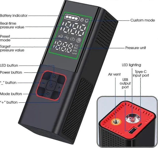 Alt view image 5 of 5 - Ecocleanpath 160 PSI Portable Tire Inflator with Auto Shutoff, Cordless for Cars & Motorcycles - Black