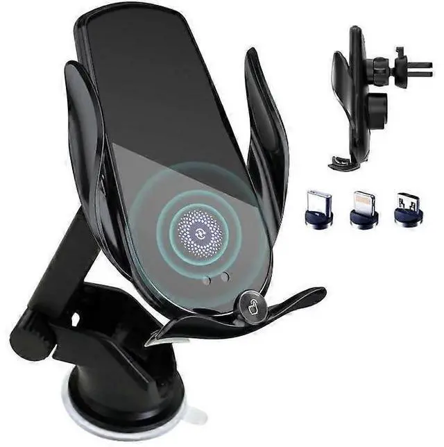 Main image of Ecocleanpath 15W Auto Clamping Wireless Car Charger & Phone Mount for iPhone 15-11, Black