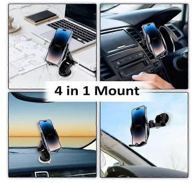 Alt view image 3 of 5 - Ecocleanpath 15W Auto Clamping Wireless Car Charger & Phone Mount for iPhone 15-11, Black