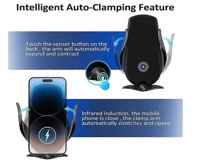 Alt view image 5 of 5 - Ecocleanpath 15W Auto Clamping Wireless Car Charger & Phone Mount for iPhone 15-11, Black