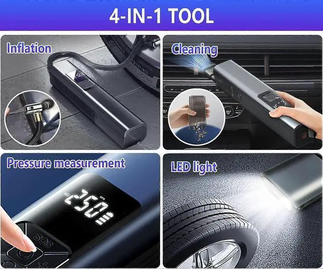 Alt view image 4 of 5 - Ecocleanpath Rechargeable Tire Inflator & Car Vacuum, 150 PSI Portable Air Compressor with LED Light & Auto-Off