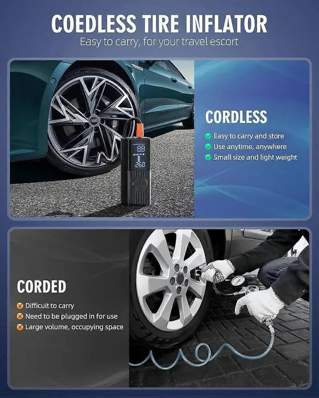 Alt view image 2 of 5 - Ecocleanpath 180PSI Portable Tire Inflator with LCD Display, 3X Fast Inflation for Car, Bike, Motorcycle