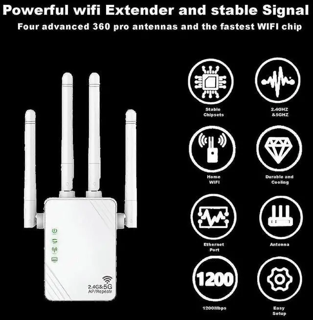 Alt view image 4 of 5 - Ecocleanpath Rynli 1200Mbps Dual Band WiFi Extender with Ethernet Port - Long Range Booster for Gaming & Outdoor Use