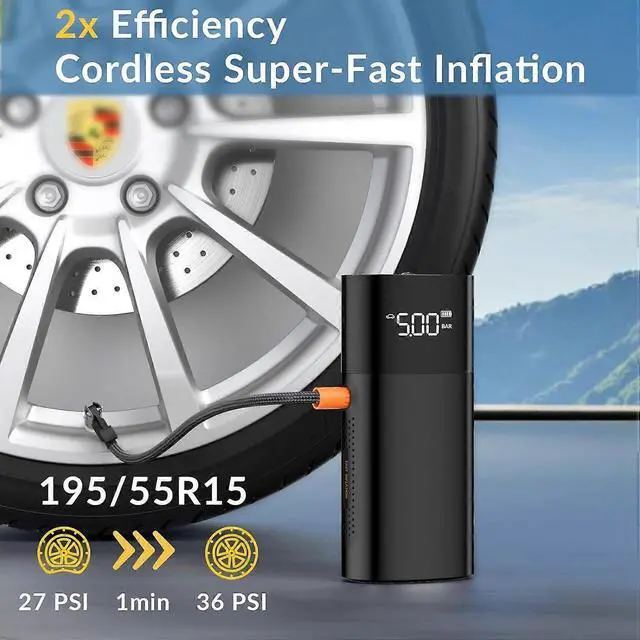 Alt view image 2 of 5 - Ecocleanpath 150PSI Cordless Tire Inflator, 2x Faster Portable Air Compressor with LED Light for Car, Bike, Ball - Black