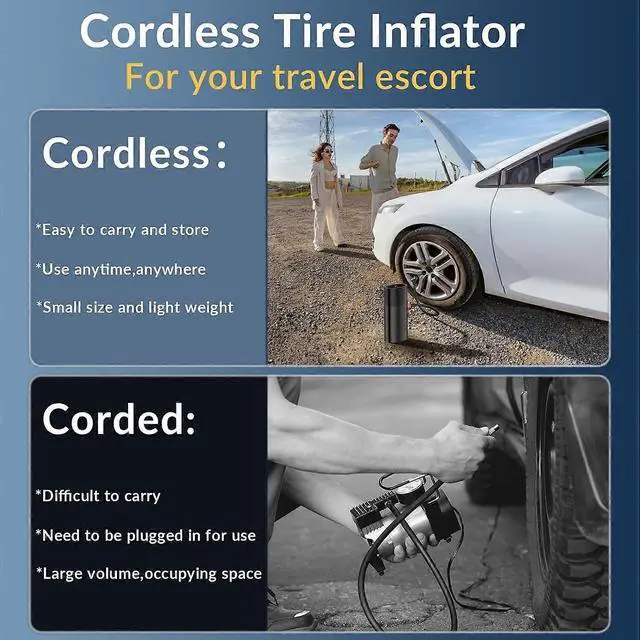 Alt view image 5 of 5 - Ecocleanpath 150PSI Cordless Tire Inflator, 2x Faster Portable Air Compressor with LED Light for Car, Bike, Ball - Black