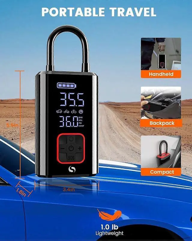 Alt view image 5 of 5 - Ecocleanpath SM10 Cordless Tire Inflator, 150PSI Portable Air Compressor with Digital Gauge & Auto Stop