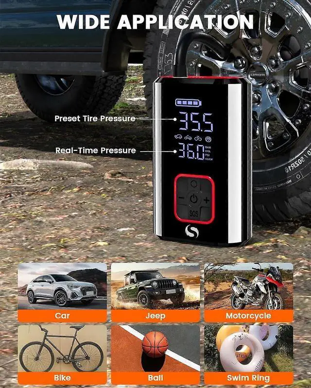 Alt view image 4 of 5 - Ecocleanpath SM10 Cordless Tire Inflator, 150PSI Portable Air Compressor with Digital Gauge & Auto Stop