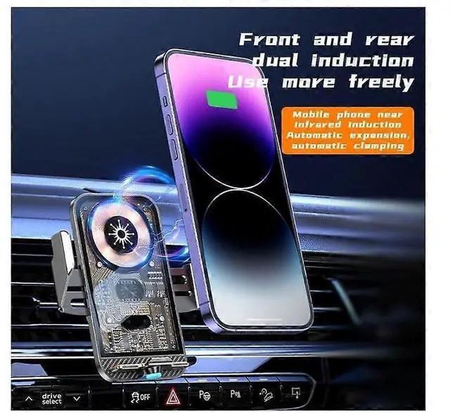 Alt view image 3 of 5 - Ecocleanpath 15W Auto Sensor Car Phone Holder Wireless Charger with Transparent Design, Fast Charging & 360° Rotation (Gray)