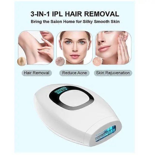 Alt view image 3 of 5 - Ecocleanpath At-Home IPL Hair Removal Device, 999,999 Flashes Painless Permanent Hair Removal for Women & Men, Full Body Use - White