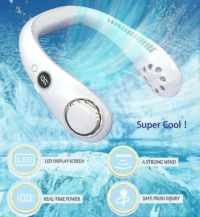 Alt view image 2 of 5 - Ecocleanpath White Neck Fan with 3 Speeds & LED Display, 360° Cooling for Outdoor Travel & Indoor Use