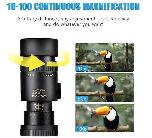 Alt view image 4 of 5 - Ecocleanpath 4K 10-300X40mm Super Telephoto Monocular Telescope, Waterproof & Night Vision for Bird Watching, Hiking, Black