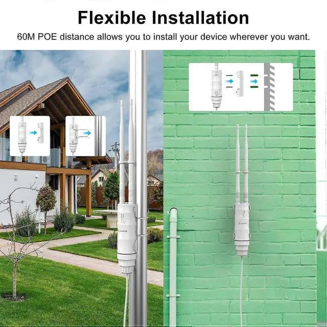 Alt view image 5 of 5 - Ecocleanpath AC600 Outdoor WiFi Access Point & Extender, Dual Band 2.4G+5G Weatherproof Router with PoE