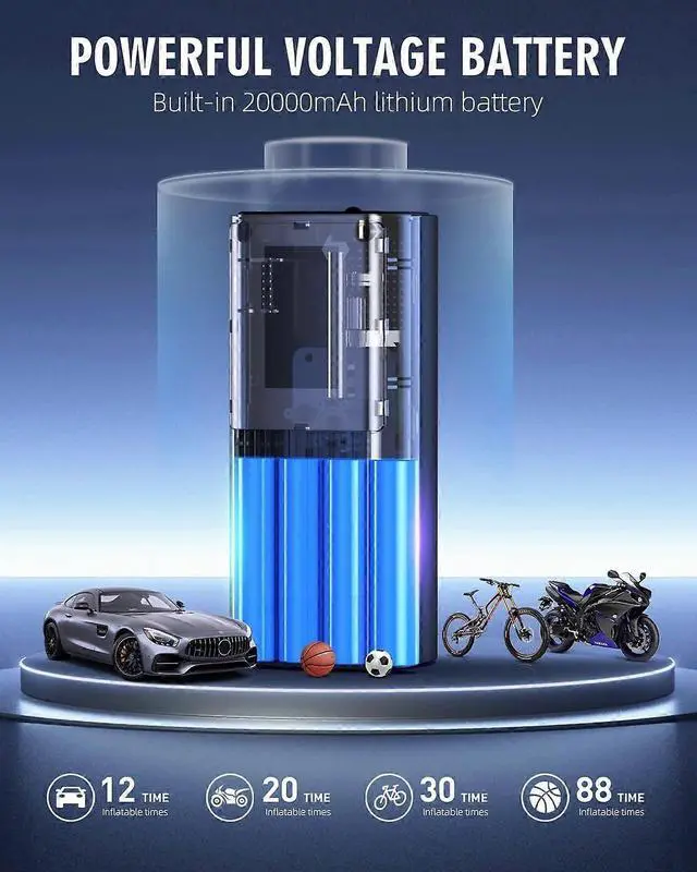 Alt view image 4 of 5 - Ecocleanpath 6000mAh Portable Air Compressor - 3X Fast Tire Inflator with LCD Display for Car, Bike, Motorcycle