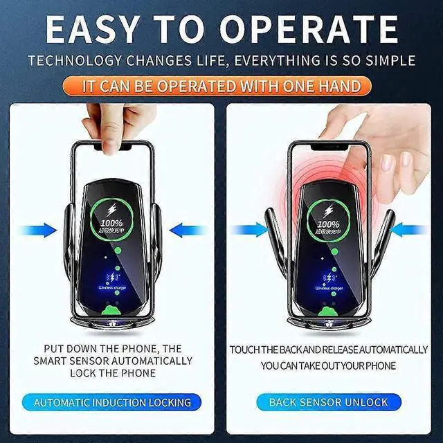 Alt view image 3 of 5 - Ecocleanpath Q3 15W Qi Fast Wireless Car Charger & Phone Holder, Auto Clamp for iPhone/Android (Black)