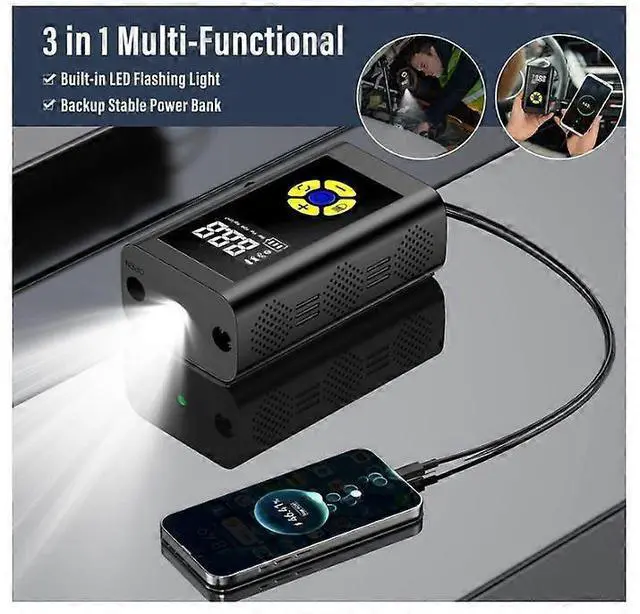 Alt view image 5 of 5 - Ecocleanpath 150PSI Cordless Tire Inflator, Portable Air Compressor with LCD Display, Fast Car Tire Pump (Black)