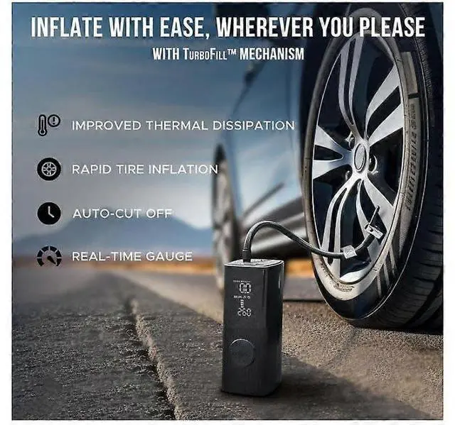 Alt view image 2 of 5 - Ecocleanpath TireJuice 150 PSI Portable Air Compressor | Cordless Tire Inflator for Car, Bike, Ball (Black)