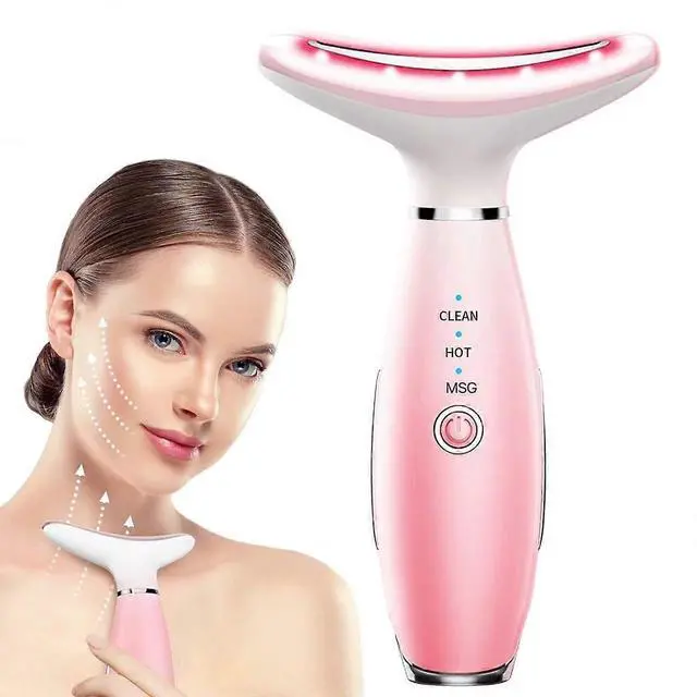 Alt view image 2 of 5 - Ecocleanpath Pink 3-in-1 Face & Neck Massager with Heat Therapy, Portable Skin Care Device for Wrinkle Reduction