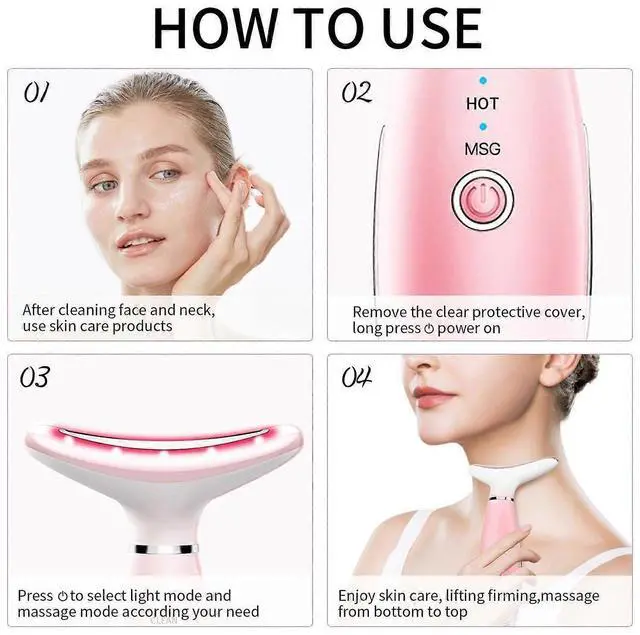 Alt view image 4 of 5 - Ecocleanpath Pink 3-in-1 Face & Neck Massager with Heat Therapy, Portable Skin Care Device for Wrinkle Reduction
