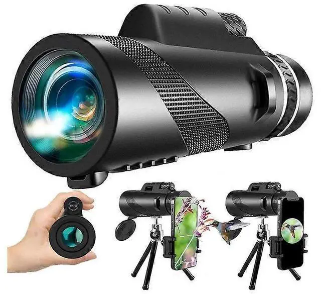 Main image of Ecocleanpath 80x100 High Power Monocular Telescope with Phone Holder & Tripod, BAK4 Prism & FMC Lens (Black)