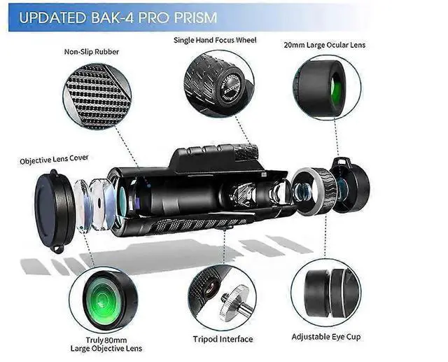 Alt view image 2 of 5 - Ecocleanpath 80x100 High Power Monocular Telescope with Phone Holder & Tripod, BAK4 Prism & FMC Lens (Black)