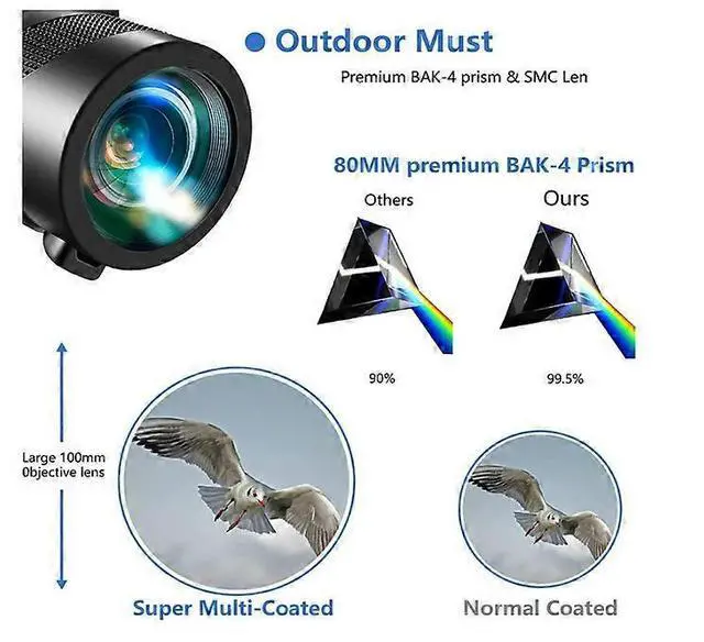 Alt view image 3 of 5 - Ecocleanpath 80x100 High Power Monocular Telescope with Phone Holder & Tripod, BAK4 Prism & FMC Lens (Black)