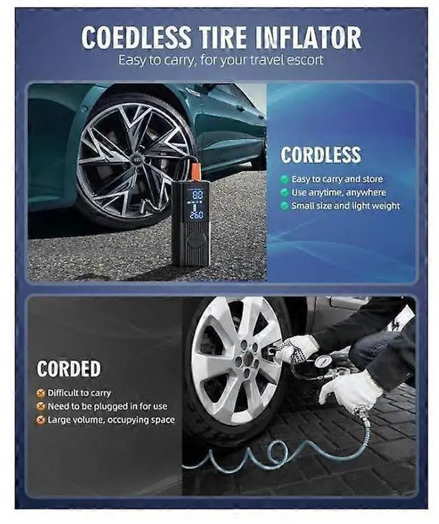 Alt view image 2 of 5 - Ecocleanpath 180PSI Portable Tire Inflator with 20000mAh Battery, LCD Display, 3X Fast Inflation (Black)